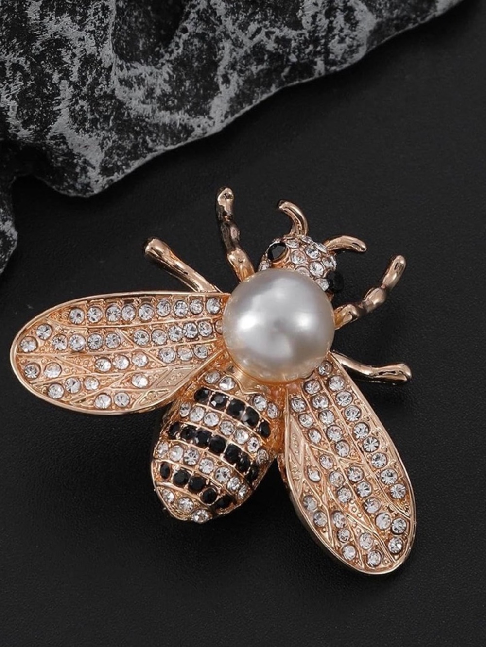 Gold-Tone Pearl & Crystal Bee Brooch